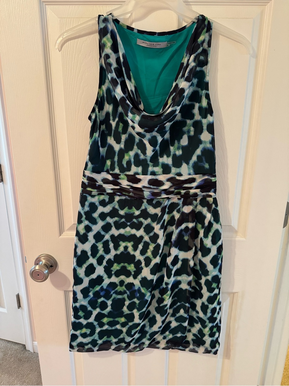 Marc New York Teal and Navy Animal-Print Cowl-Neck Midi Dress